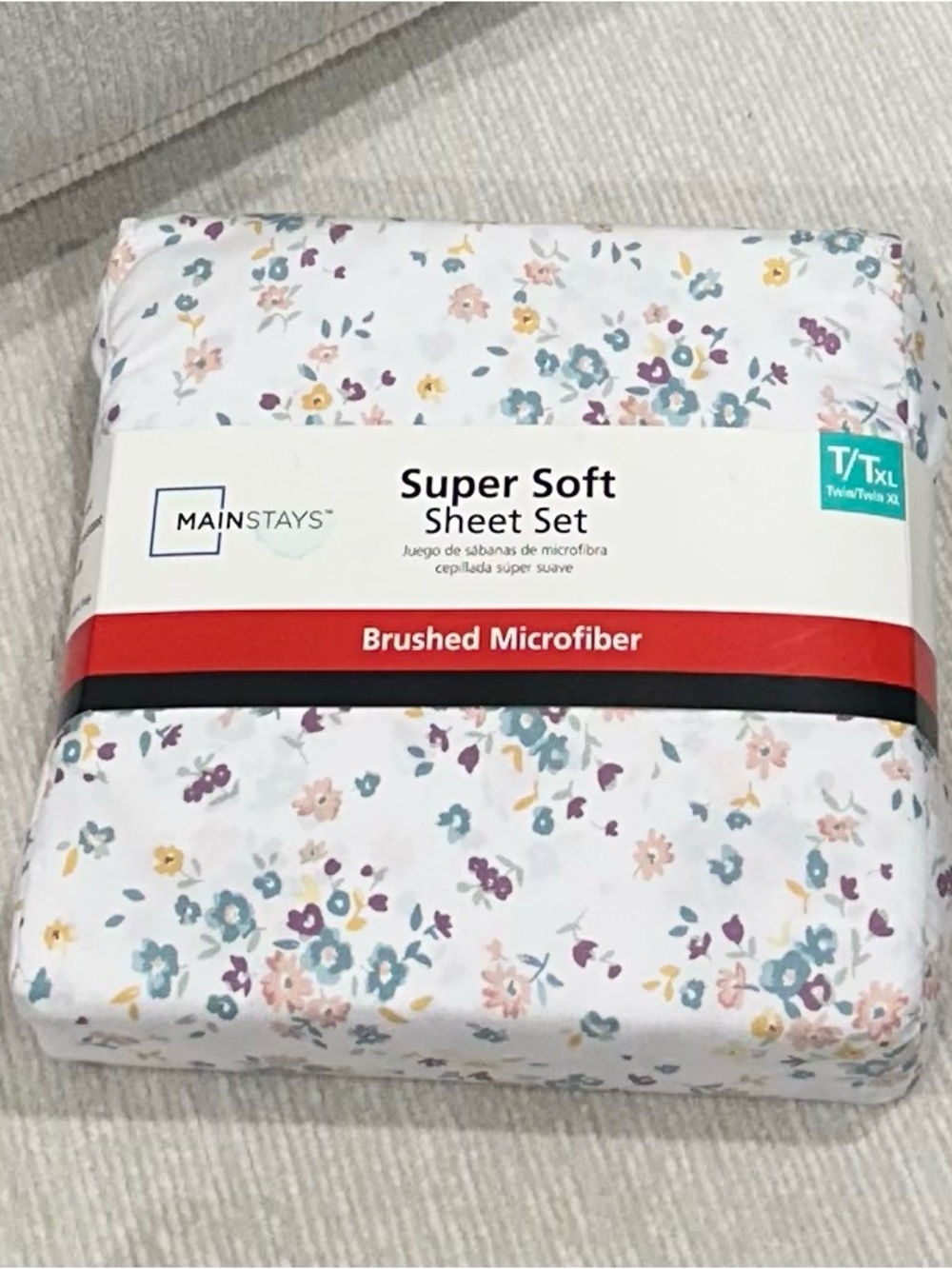 Mainstays Super Soft Brushed Microfiber Twin Sheet Set - White Floral